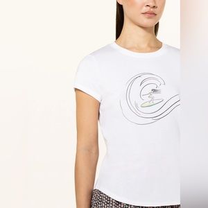 FIRE+ICE T-shirt DEBRA with Surf Girl Riding a Wave Icon NEW